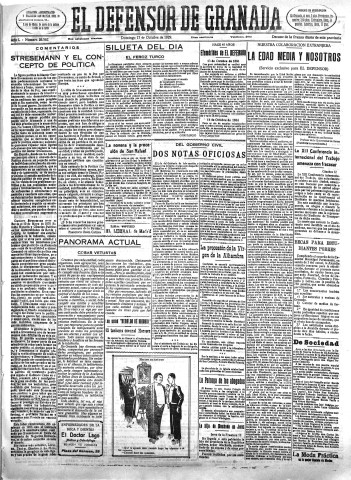'El Defensor de Granada  : diario político independiente' - Año L Número 26562 Ed. Mañana - 1929 Octubre 13