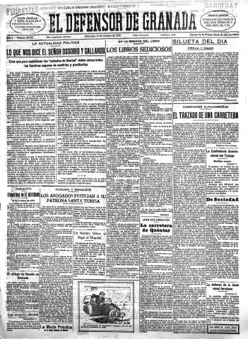 'El Defensor de Granada  : diario político independiente' - Año L Número 26566 Ed. Mañana - 1929 Octubre 16