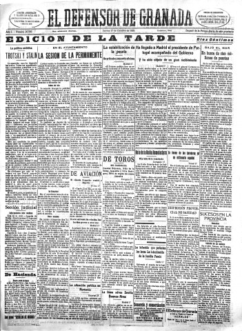 'El Defensor de Granada  : diario político independiente' - Año L Número 26569 Ed. Tarde - 1929 Octubre 17