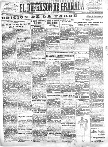 'El Defensor de Granada  : diario político independiente' - Año L Número 26573 Ed. Tarde - 1929 Octubre 19