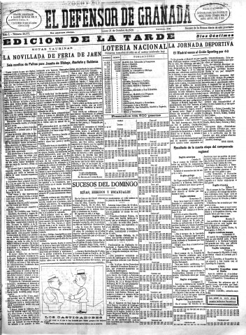 'El Defensor de Granada  : diario político independiente' - Año L Número 26575 Ed. Tarde - 1929 Octubre 21