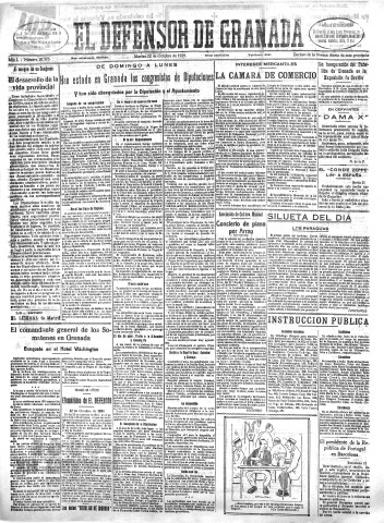 'El Defensor de Granada  : diario político independiente' - Año L Número 26576 Ed. Mañana - 1929 Octubre 22