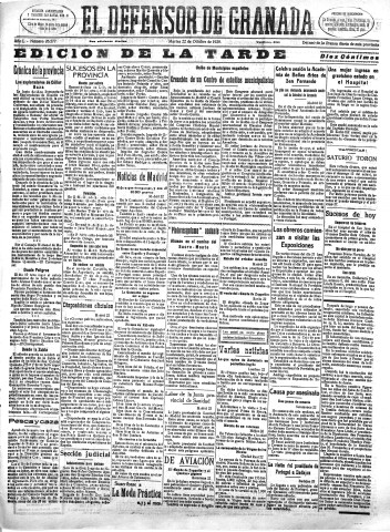 'El Defensor de Granada  : diario político independiente' - Año L Número 26577 Ed. Tarde - 1929 Octubre 22