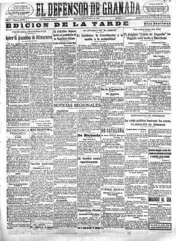 'El Defensor de Granada  : diario político independiente' - Año L Número 26579 Ed. Tarde - 1929 Octubre 23