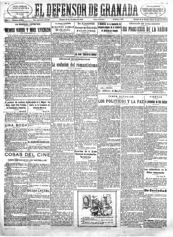 'El Defensor de Granada  : diario político independiente' - Año L Número 26582 Ed. Mañana - 1929 Octubre 25