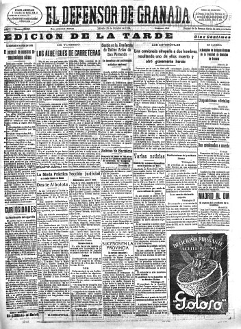 'El Defensor de Granada  : diario político independiente' - Año L Número 26585 Ed. Tarde - 1929 Octubre 26