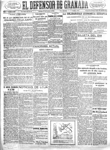 'El Defensor de Granada  : diario político independiente' - Año L Número 26586 Ed. Mañana - 1929 Octubre 27
