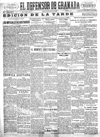 'El Defensor de Granada  : diario político independiente' - Año L Número 26617 Ed. Tarde - 1929 Noviembre 14