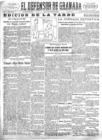 'El Defensor de Granada  : diario político independiente' - Año L Número 26623 Ed. Tarde - 1929 Noviembre 18