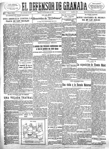 'El Defensor de Granada  : diario político independiente' - Año L Número 26624 Ed. Mañana - 1929 Noviembre 19