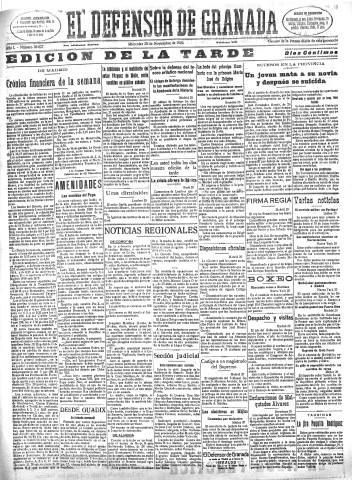 'El Defensor de Granada  : diario político independiente' - Año L Número 26627 Ed. Tarde - 1929 Noviembre 20