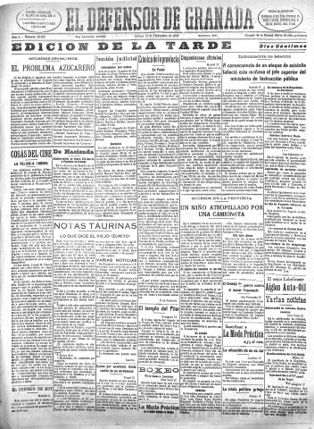 'El Defensor de Granada  : diario político independiente' - Año L Número 26665 Ed. Tarde - 1929 Diciembre 12