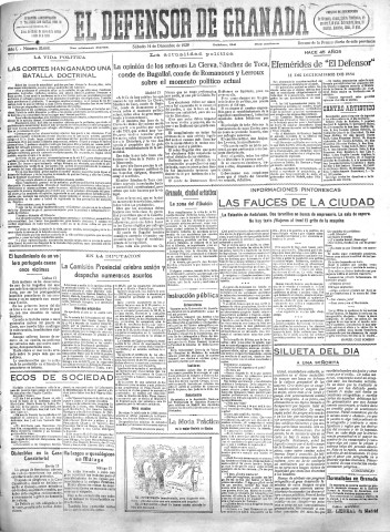 'El Defensor de Granada  : diario político independiente' - Año L Número 26668 Ed. Mañana - 1929 Diciembre 14