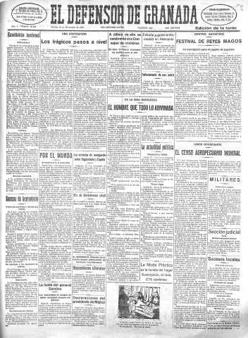 'El Defensor de Granada  : diario político independiente' - Año L Número 26689 Ed. Tarde - 1929 Diciembre 27