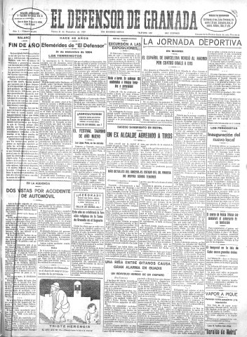 'El Defensor de Granada  : diario político independiente' - Año L Número 26694 Ed. Mañana - 1929 Diciembre 31
