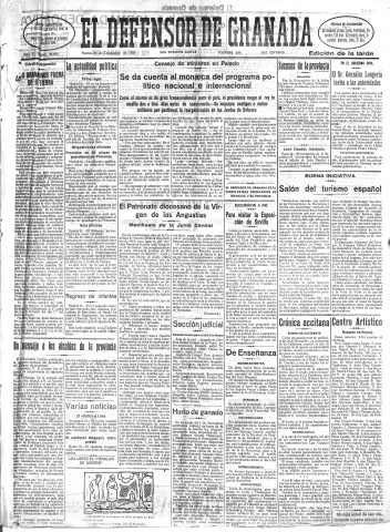 'El Defensor de Granada  : diario político independiente' - Año L Número 26695 Ed. Tarde - 1929 Diciembre 31