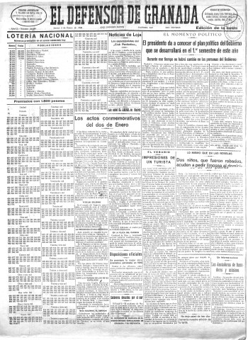 'El Defensor de Granada  : diario político independiente' - Año LI Número 26699 Ed. Tarde - 1930 Enero 02