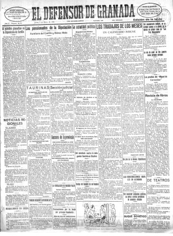 'El Defensor de Granada  : diario político independiente' - Año LI Número 26711 Ed. Tarde - 1930 Enero 09