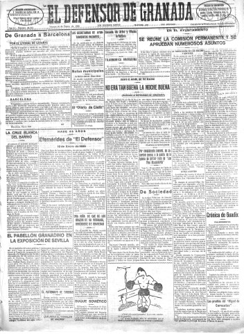 'El Defensor de Granada  : diario político independiente' - Año LI Número 26712 Ed. Mañana - 1930 Enero 10