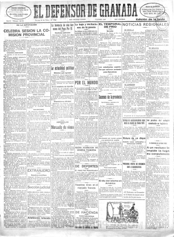 'El Defensor de Granada  : diario político independiente' - Año LI Número 26714 Ed. Tarde - 1930 Enero 10