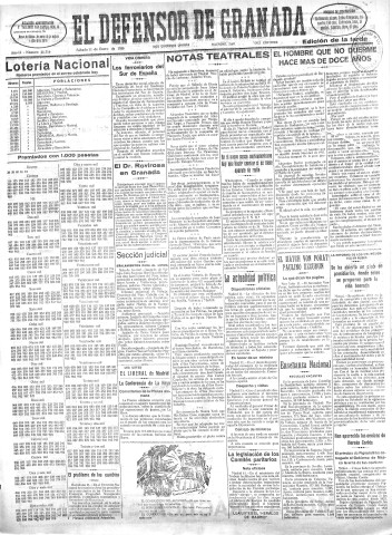 'El Defensor de Granada  : diario político independiente' - Año LI Número 26716 Ed. Tarde - 1930 Enero 11