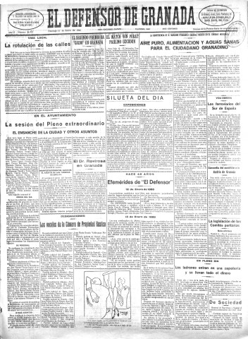 'El Defensor de Granada  : diario político independiente' - Año LI Número 26717 Ed. Mañana - 1930 Enero 12