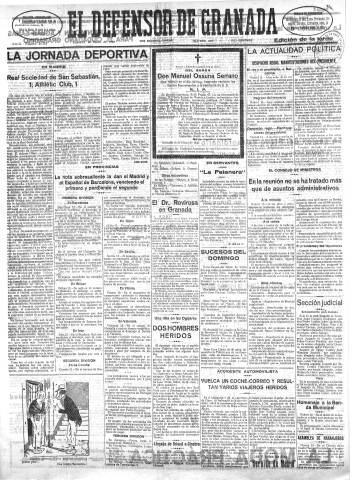 'El Defensor de Granada  : diario político independiente' - Año LI Número 26718 Ed. Tarde - 1930 Enero 13