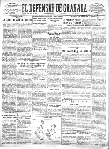 'El Defensor de Granada  : diario político independiente' - Año LI Número 26721 Ed. Mañana - 1930 Enero 15