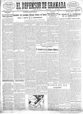 'El Defensor de Granada  : diario político independiente' - Año LI Número 26723 Ed. Mañana - 1930 Enero 16
