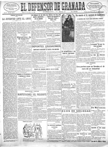 'El Defensor de Granada  : diario político independiente' - Año LI Número 26731 Ed. Mañana - 1930 Enero 21