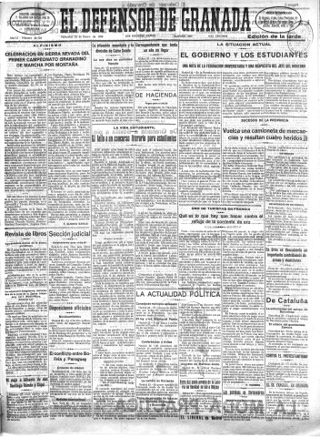 'El Defensor de Granada  : diario político independiente' - Año LI Número 26734 Ed. Tarde - 1930 Enero 22