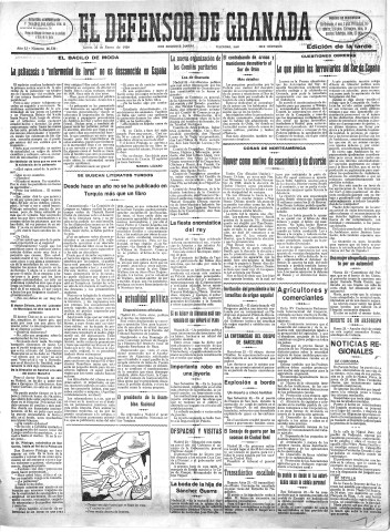 'El Defensor de Granada  : diario político independiente' - Año LI Número 26736 Ed. Tarde - 1930 Enero 23