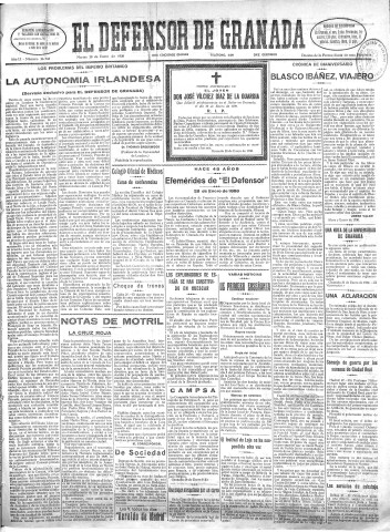 'El Defensor de Granada  : diario político independiente' - Año LI Número 26743 Ed. Mañana - 1930 Enero 28