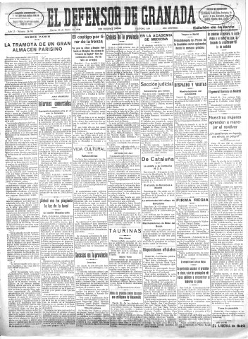 'El Defensor de Granada  : diario político independiente' - Año LI Número 26744 Ed. Tarde - 1930 Enero 28