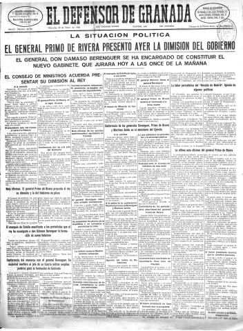 'El Defensor de Granada  : diario político independiente' - Año LI Número 26745 Ed. Mañana - 1930 Enero 29