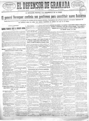 'El Defensor de Granada  : diario político independiente' - Año LI Número 26747 Ed. Mañana - 1930 Enero 30
