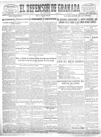 'El Defensor de Granada  : diario político independiente' - Año LI Número 26748 Ed. Tarde - 1930 Enero 30