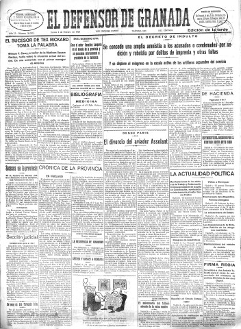 'El Defensor de Granada  : diario político independiente' - Año LI Número 26760 Ed. Tarde - 1930 Febrero 06