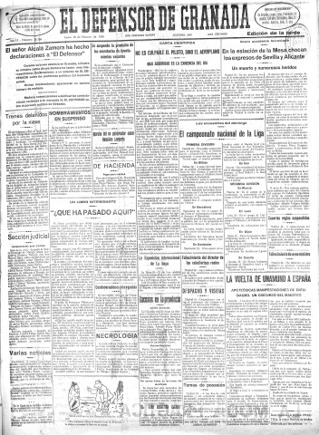'El Defensor de Granada  : diario político independiente' - Año LI Número 26766 Ed. Tarde - 1930 Febrero 10