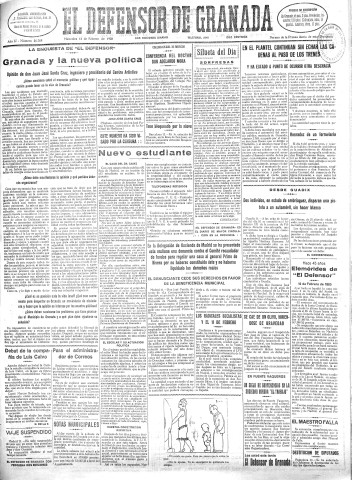 'El Defensor de Granada  : diario político independiente' - Año LI Número 26769 Ed. Mañana - 1930 Febrero 12