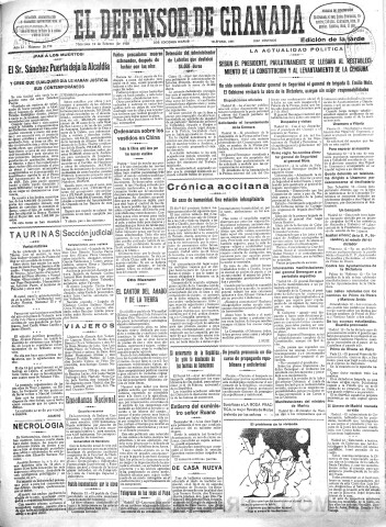 'El Defensor de Granada  : diario político independiente' - Año LI Número 26770 Ed. Tarde - 1930 Febrero 12