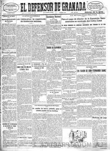'El Defensor de Granada  : diario político independiente' - Año LI Número 26772 Ed. Tarde - 1930 Febrero 13