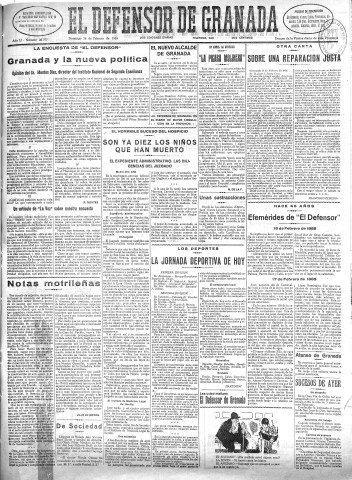 'El Defensor de Granada  : diario político independiente' - Año LI Número 26777 Ed. Mañana - 1930 Febrero 16