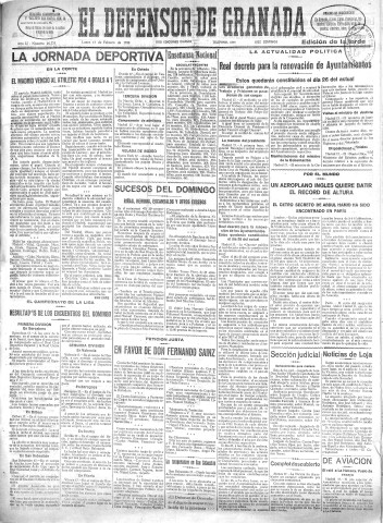 'El Defensor de Granada  : diario político independiente' - Año LI Número 26778 Ed. Tarde - 1930 Febrero 17