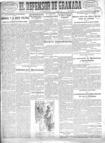 'El Defensor de Granada  : diario político independiente' - Año LI Número 26779 Ed. Mañana - 1930 Febrero 18