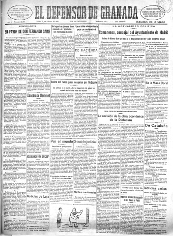 'El Defensor de Granada  : diario político independiente' - Año LI Número 26780 Ed. Tarde - 1930 Febrero 18