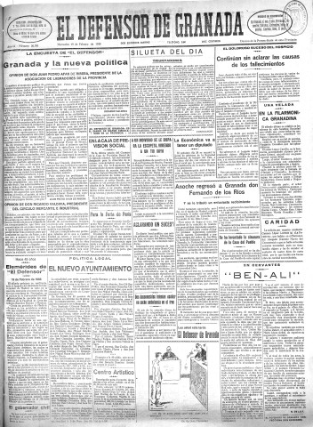 'El Defensor de Granada  : diario político independiente' - Año LI Número 26781 Ed. Mañana - 1930 Febrero 19