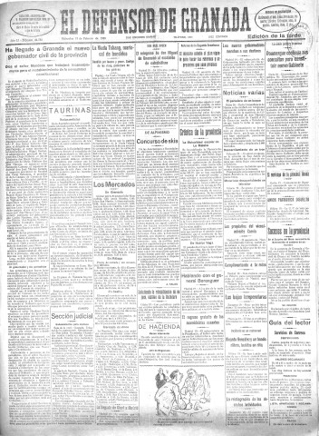 'El Defensor de Granada  : diario político independiente' - Año LI Número 26781 Ed. Tarde - 1930 Febrero 19