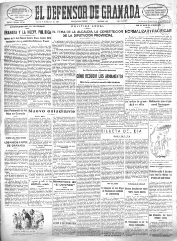 'El Defensor de Granada  : diario político independiente' - Año LI Número 26782 Ed. Mañana - 1930 Febrero 20
