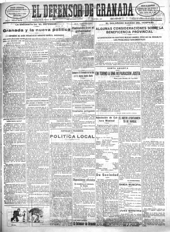 'El Defensor de Granada  : diario político independiente' - Año LI Número 26786 Ed. Mañana - 1930 Febrero 23
